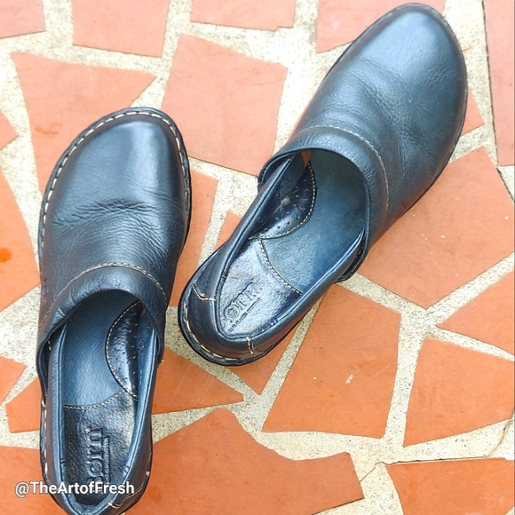BOC BORN Clogs Womens 7 Black Leather Slip On Comfort Shoes - Picture 2 of 13